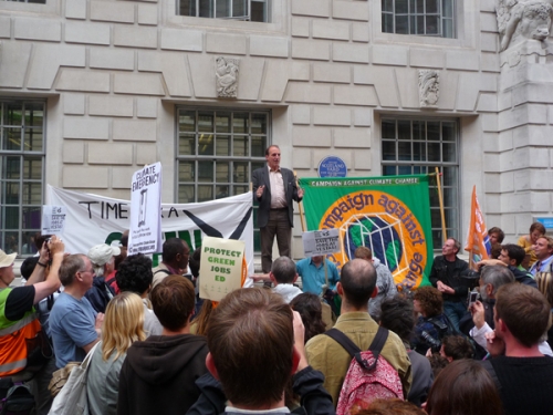 Simon Hughes MP addresses demo